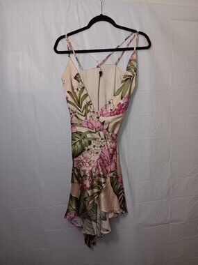 MARCIANO LOS ANGELES WRAP AROUND FLORAL PRINT SPAGHETTI STRAP DRESS
